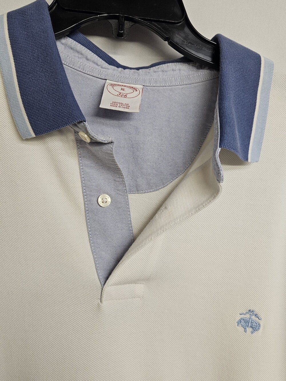 Brooks Brothers 346 White Polo Mens Size XL Shirt Original Fit Light Blue Logo